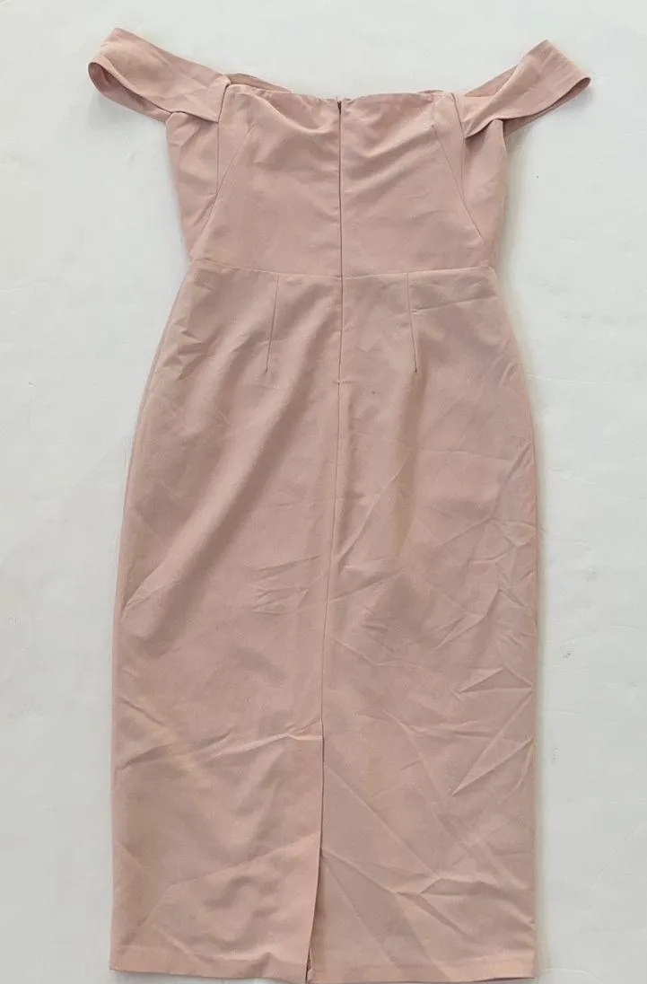 blush pink cutout off shoulder midi dress 6 NWT - Image 5