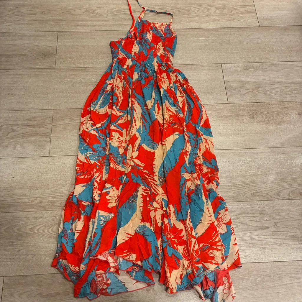 Intimately Free People Heat Wave Printed Maxi Dress Red Floral Smocked Size XS - Image 9