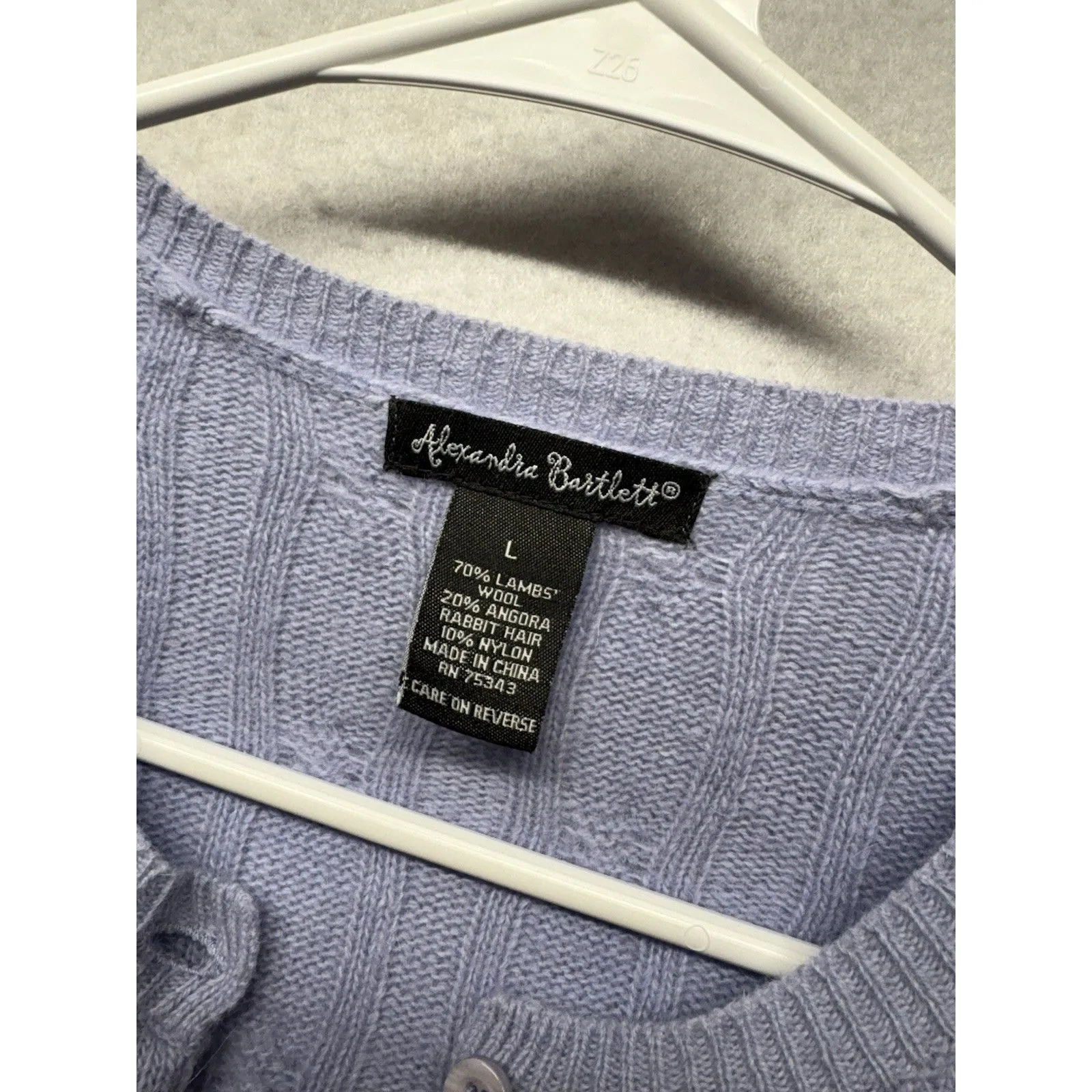 Alexandra Bartlett Cardigan Womens Large Cable Knit Lambs Wool Rabbit Hair Blue - Image 2