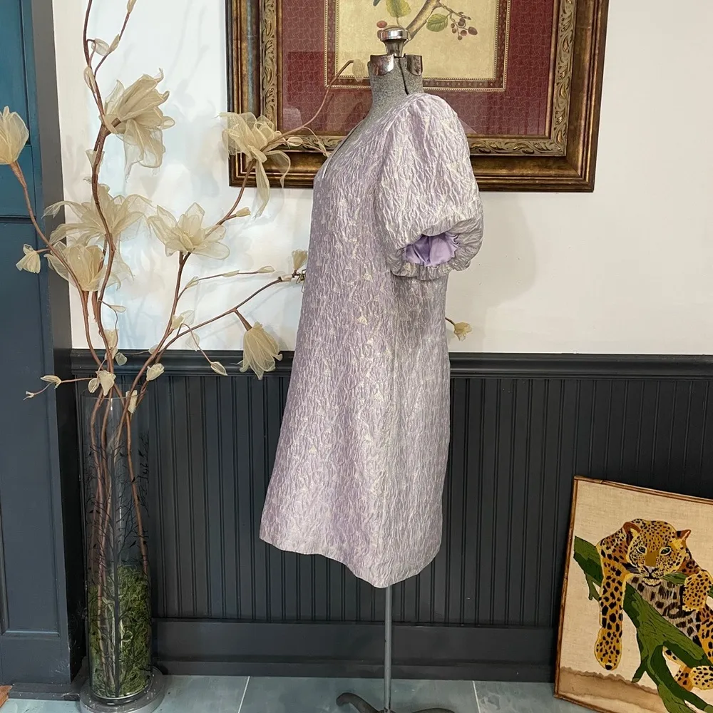 NWT Greylin Cali Jacquard Lavender V-Neck Puff Sleeve Mini Dress - Sz L ๐งก๐ - Image 4