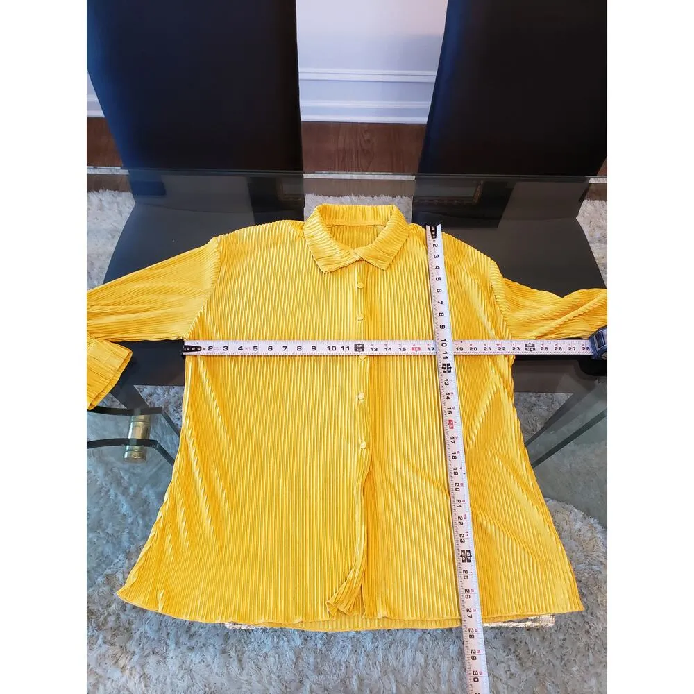 Yellow Pleated Lounge Set XL Button Top Wide Leg Pants 2 - Image 13