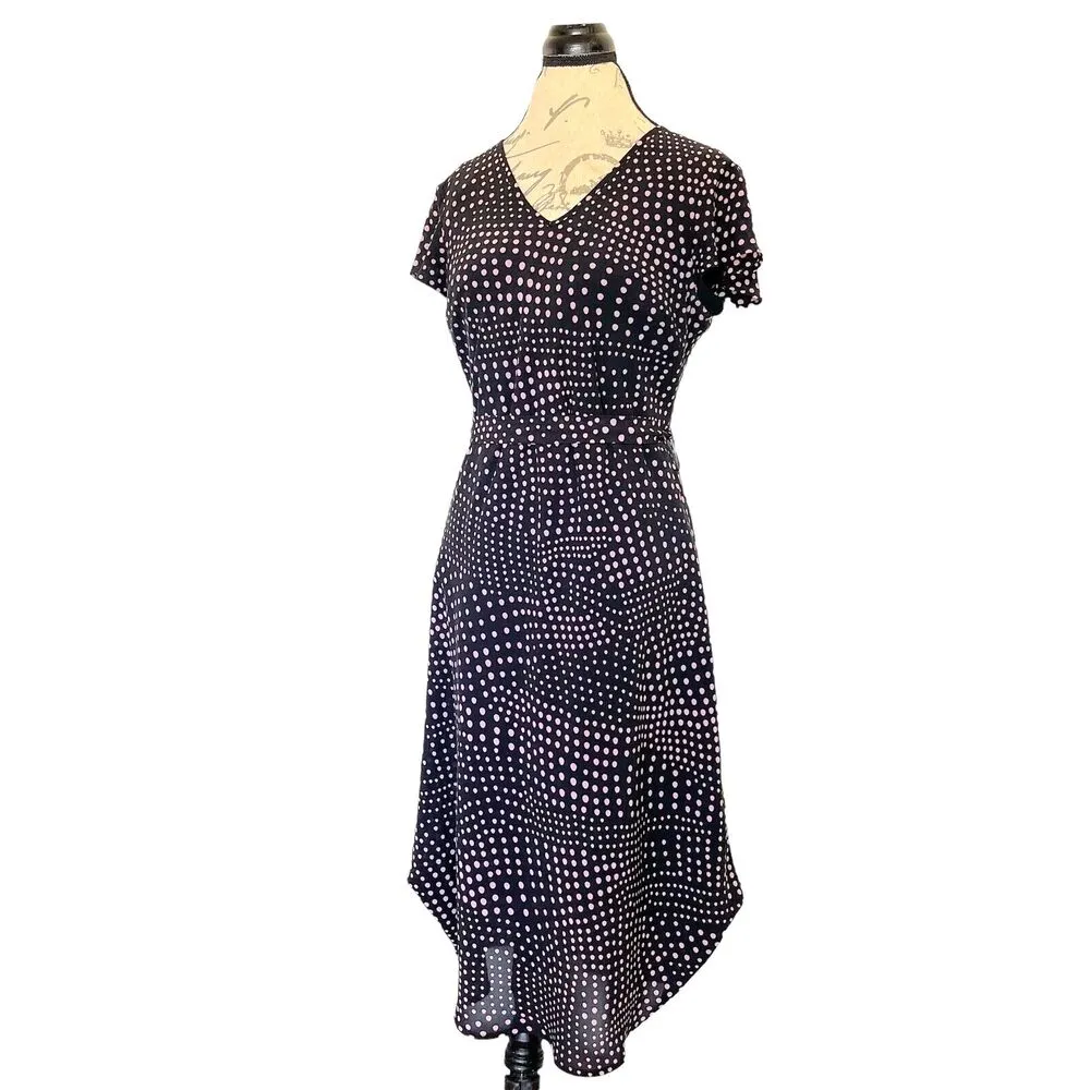 Laura Scott Dress Womens Sz 12 Polka Dots Rockabilly Pink Black Tied Midi Retro - Image 2