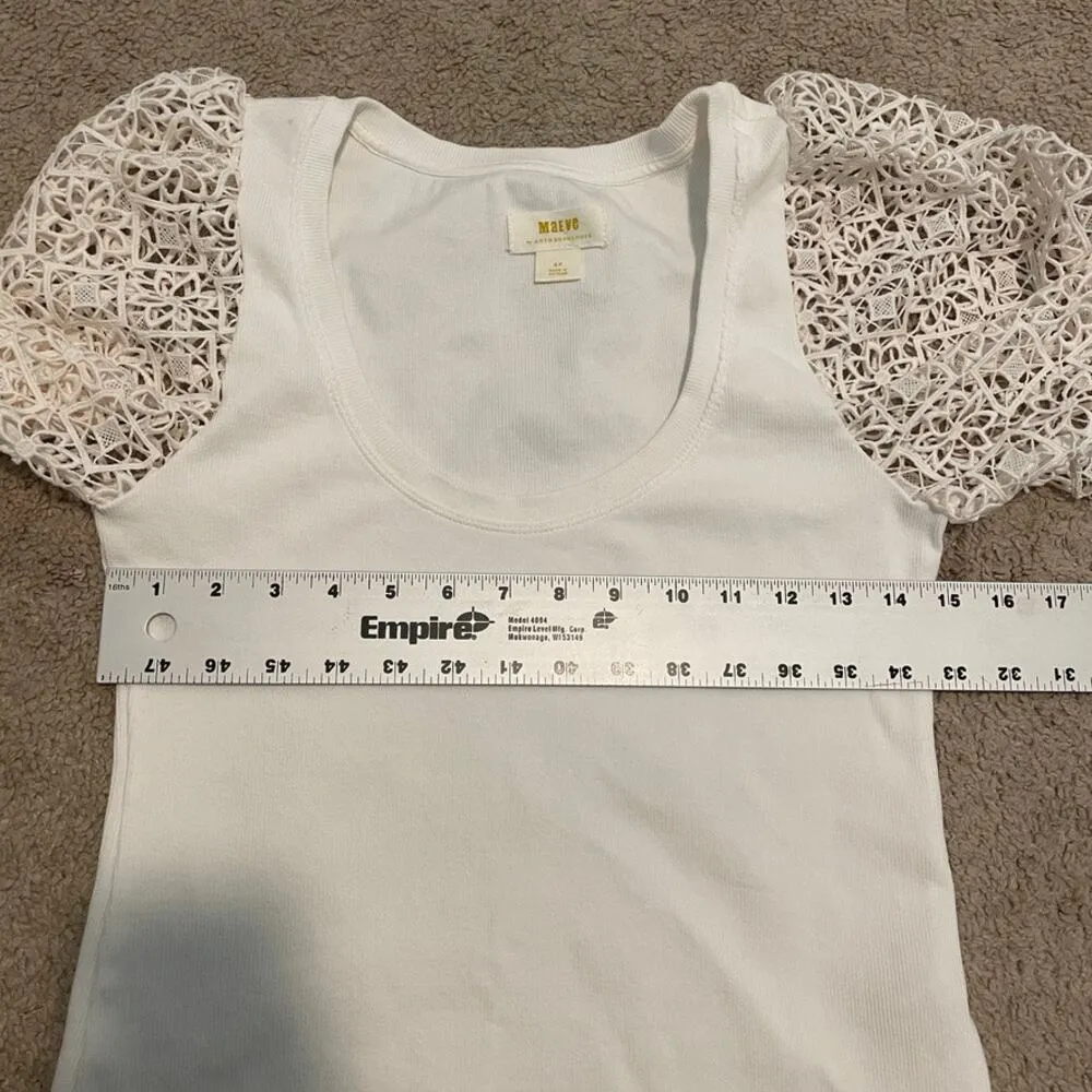 Anthropologie Maeve small ivory lace puff sleeve top TB 1914 - Image 3