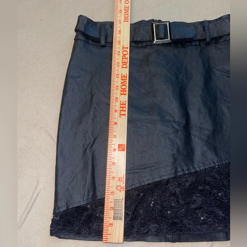 Sh Shirley Black midi faux leather skirt with sequin belt gothic Y2K Size L - Image 4