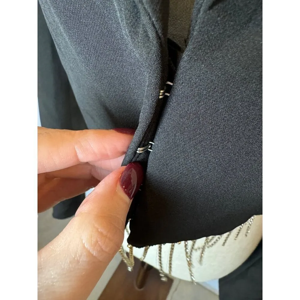 House Of Harlow 1960 Blazer Women Small Black Cropped Rhinestone‎ Fringe Coat - Image 8