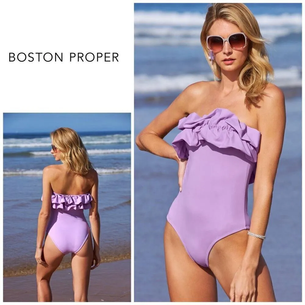 Boston Proper New. ruffle strapless one piece. Large . Retails $139. - Image 2