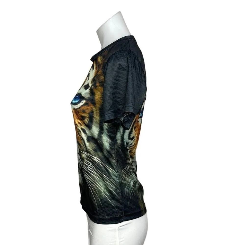 Women’s Tiger Animal Print Graphic l Mesh Short Sleeve Tee T - Image 2