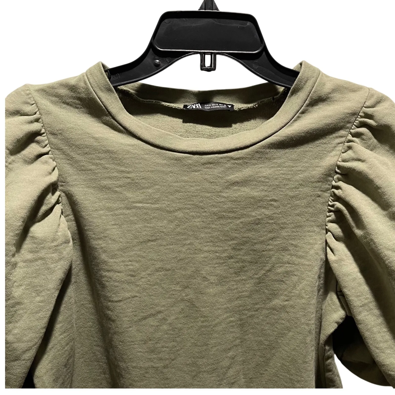 ZARA Sage Green Puff Sleeve Sweatshirt Dress Casual Mini Size Small - Image 4