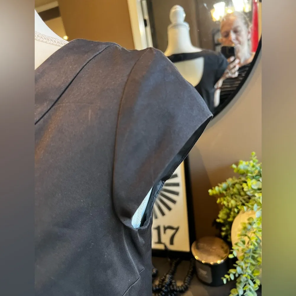 MERONA Collection Solid Black Belted Cap Sleeve Dress Size 4 - Image 4