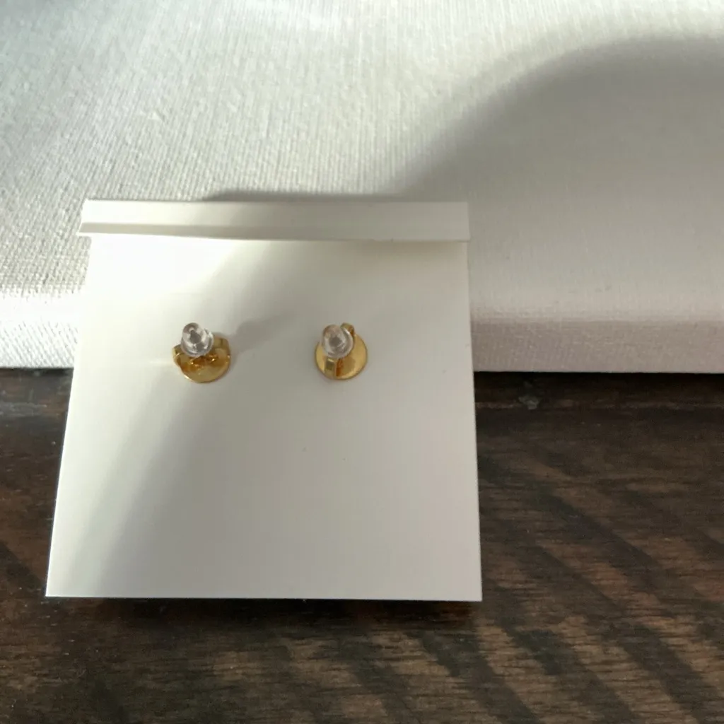 Tory Burch Gold Logo Drop Earrings Clear Stone Dangle NWT - Image 4