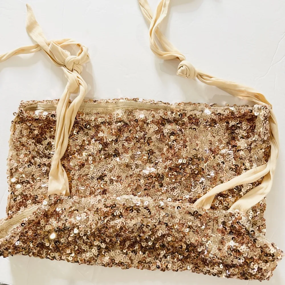 Free People rose gold sequin top with tie adjustable straps - Image 4