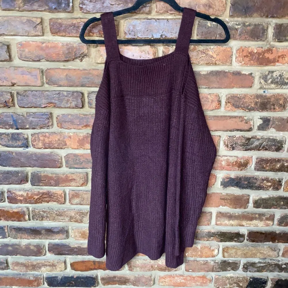 NWT Soho Jeans New York & Company Burgundy Cold Shoulder Sweater Size Medium Purple - Image 7