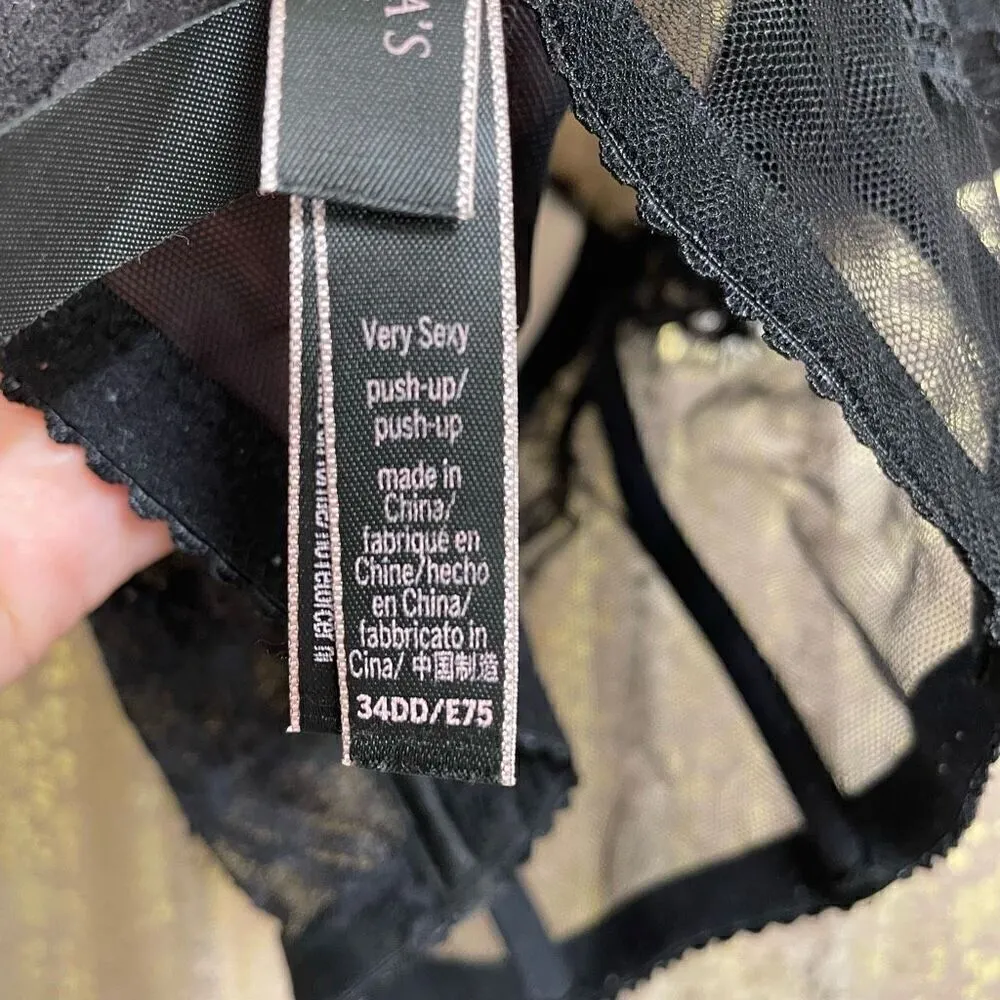 Victoria’s Secret Black Rhinestone Strap Pushup Corset Bra Top 34DD - Image 9