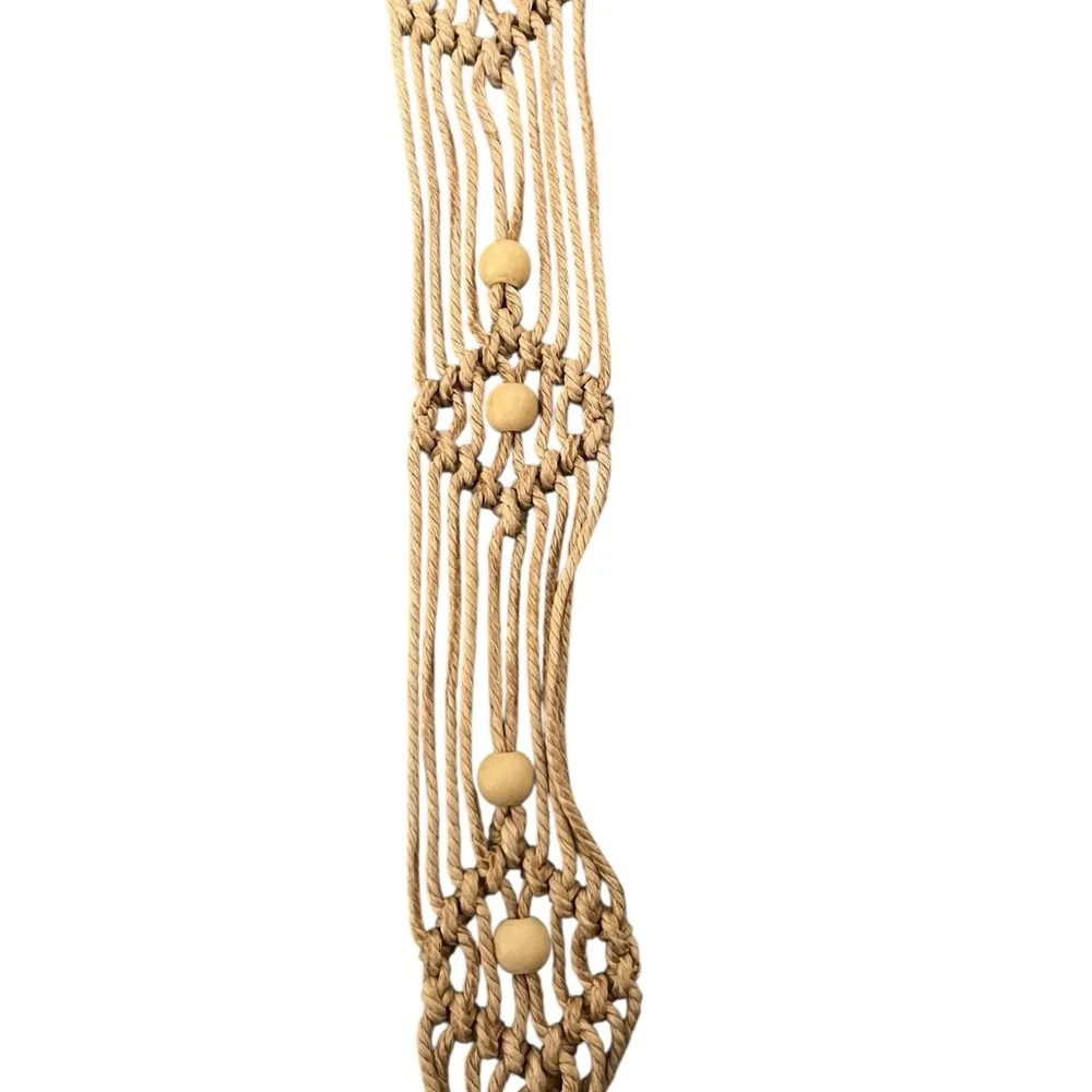 Bohemian Macrame Braided Weave Belt Tassels Beaded OS Tan - Image 11