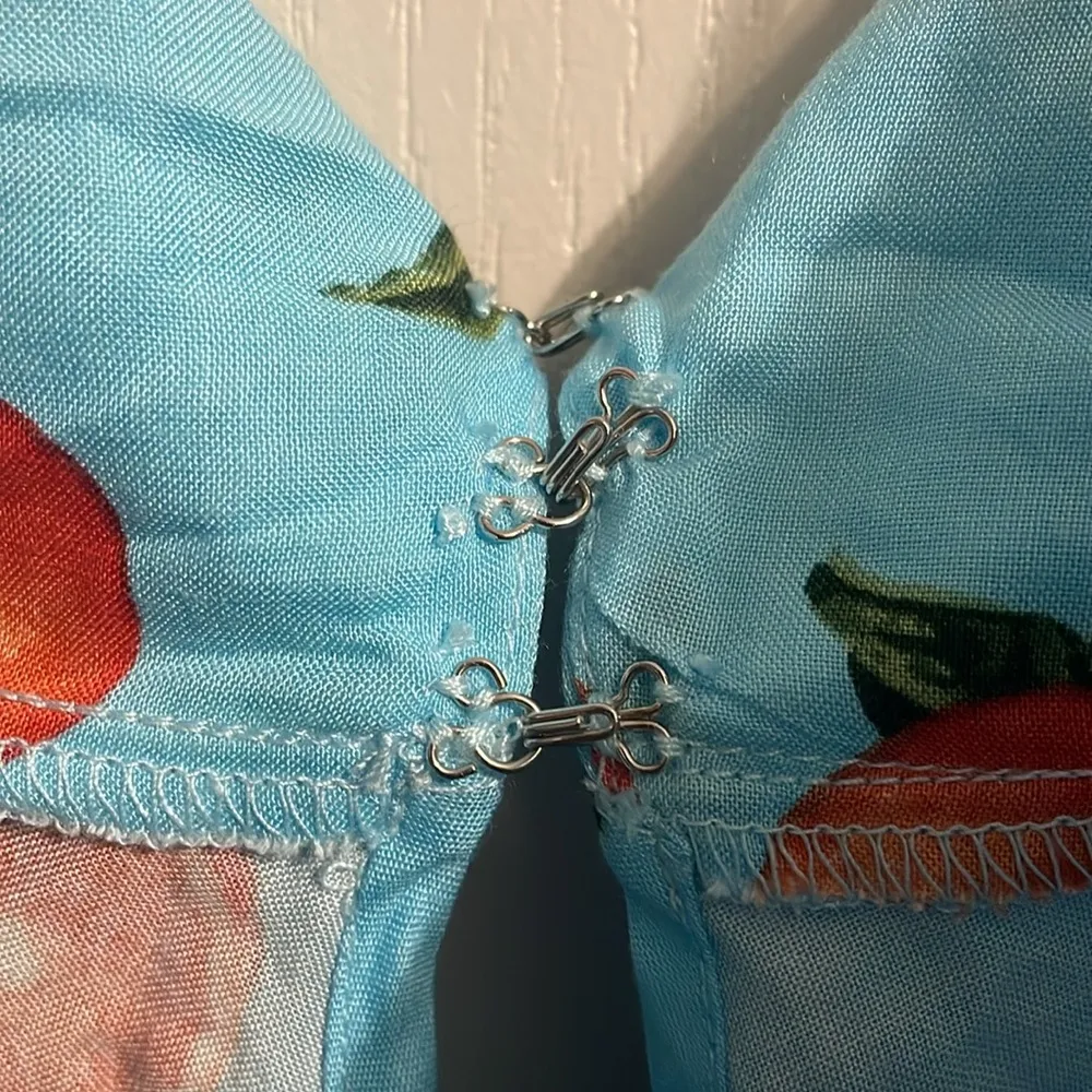 💖 Buddy Love Orange Printed Mallory Tie Front Tank Blue Size L - Image 5