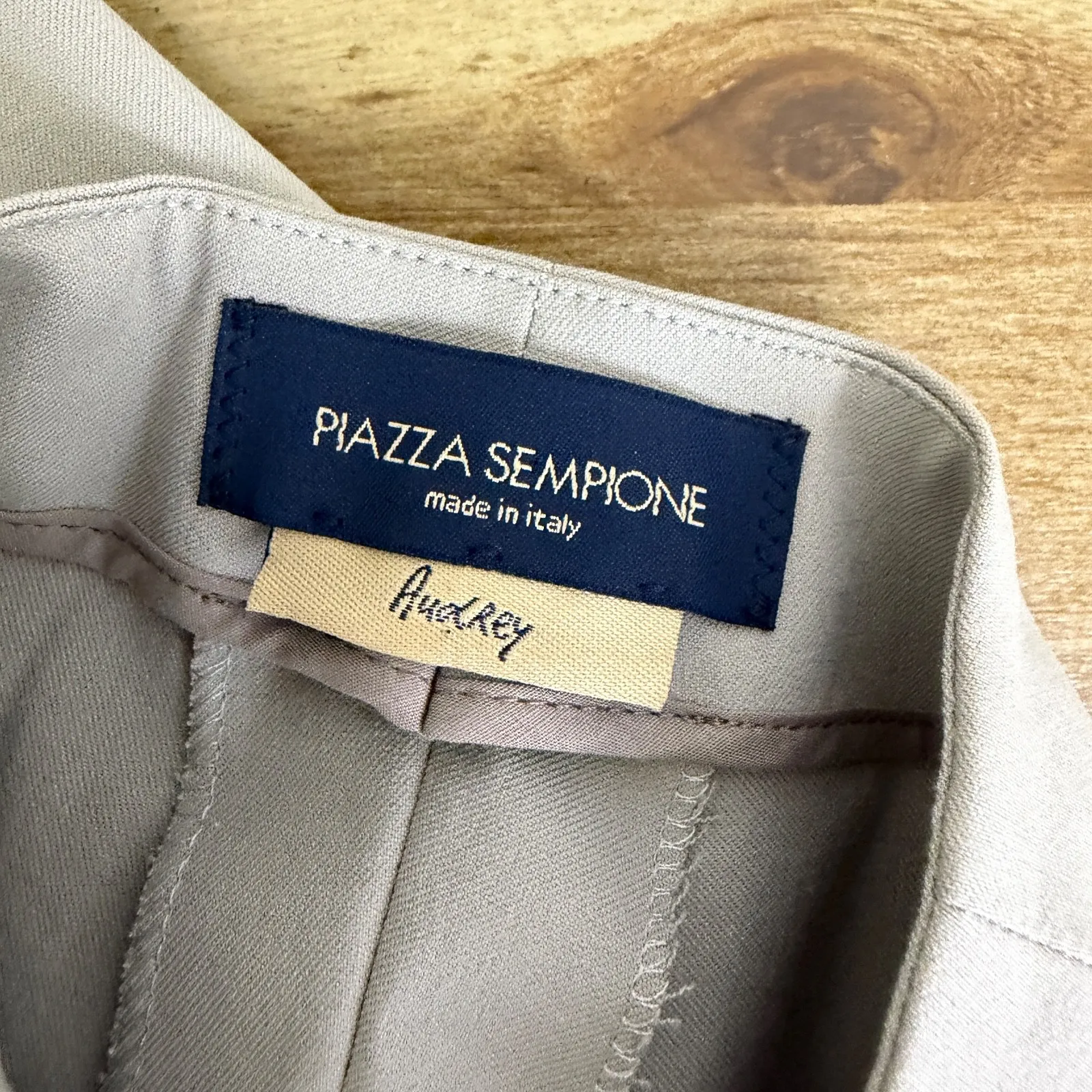 Piazza Sempione Audrey Cropped Trouser Pants Women 44 Greige Pull On Career Slit - Image 9