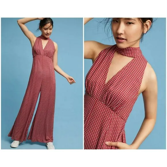 💕MAEVE ANTHRO💕 Farida Mock Neck Jumpsuit ~ Micro-Floral Retro Print 12 NWT - Image 2