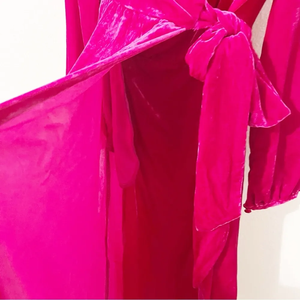 Emilyandfin Luna Wrap Dress Fuchsia Velvet PInk Midi Small S NWT - Image 6