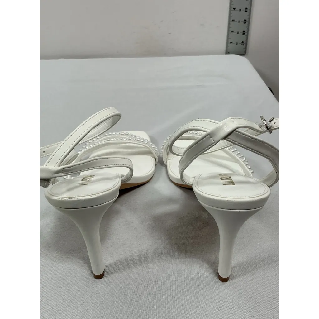 Womans Excellent Condition Lullasong Strappy Stiletto Sandals White 11 Pearls - Image 5