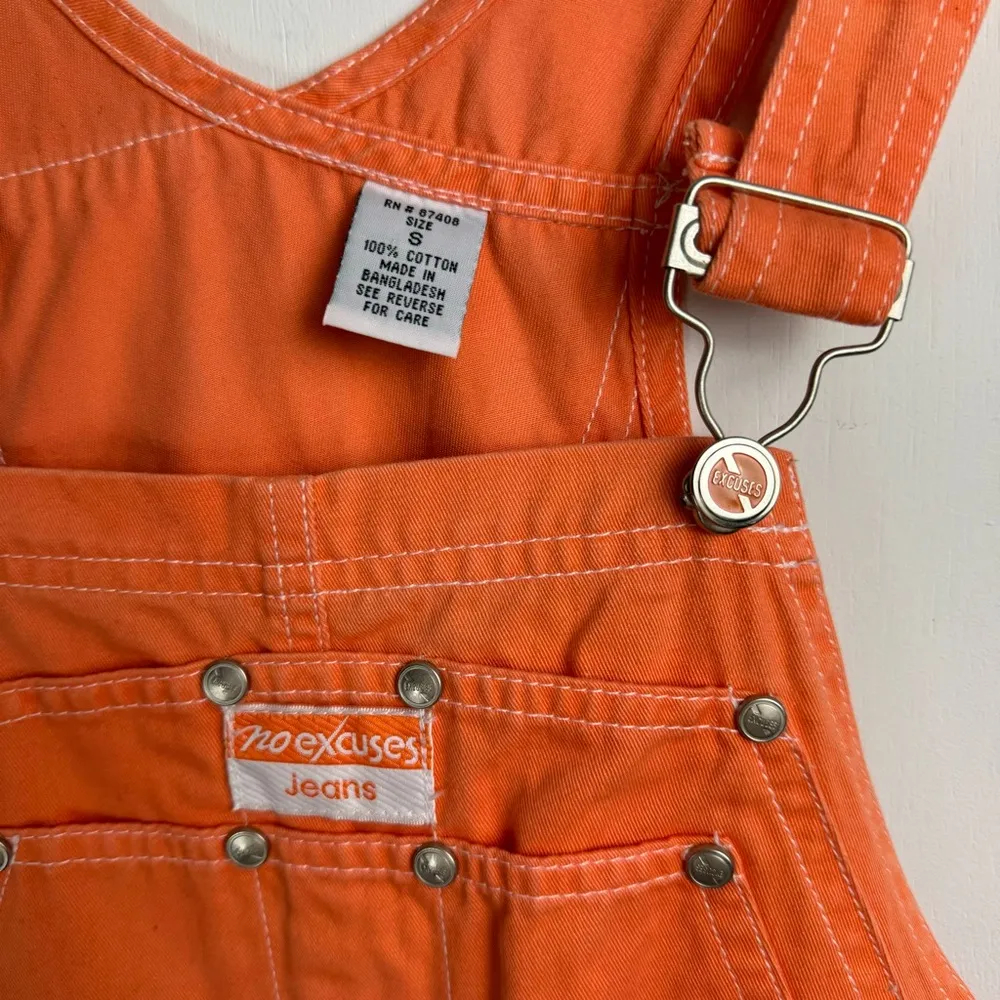 Vtg Y2K No Excuses Bib Shortalls Sz Small Bright Orange Cotton Denim Utility - Image 5