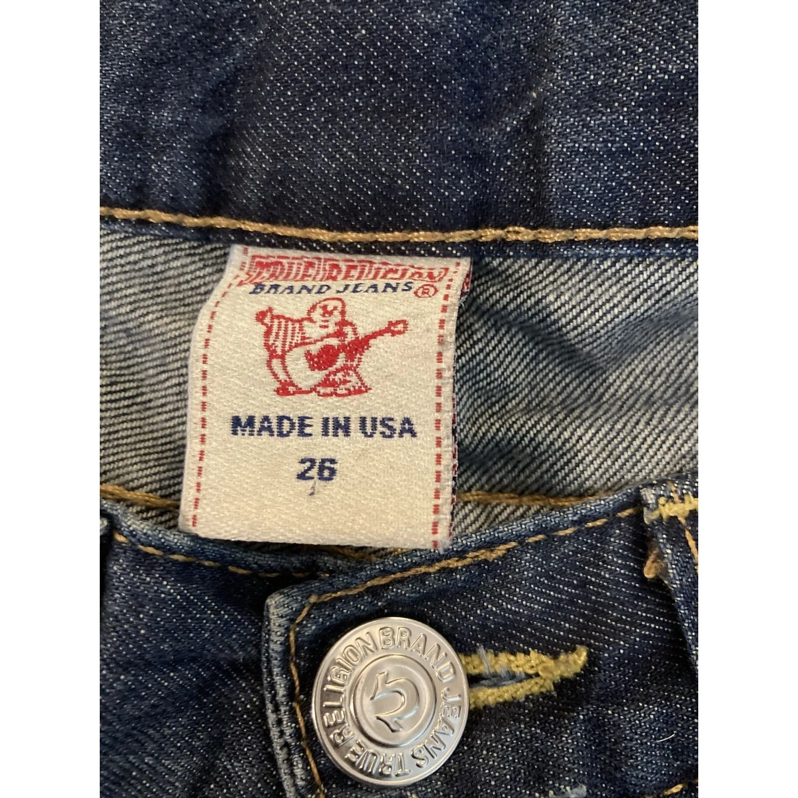 True Religion World Tour Drew Straight Distressed Jeans Women’s Sz 26 Button Fly - Image 8