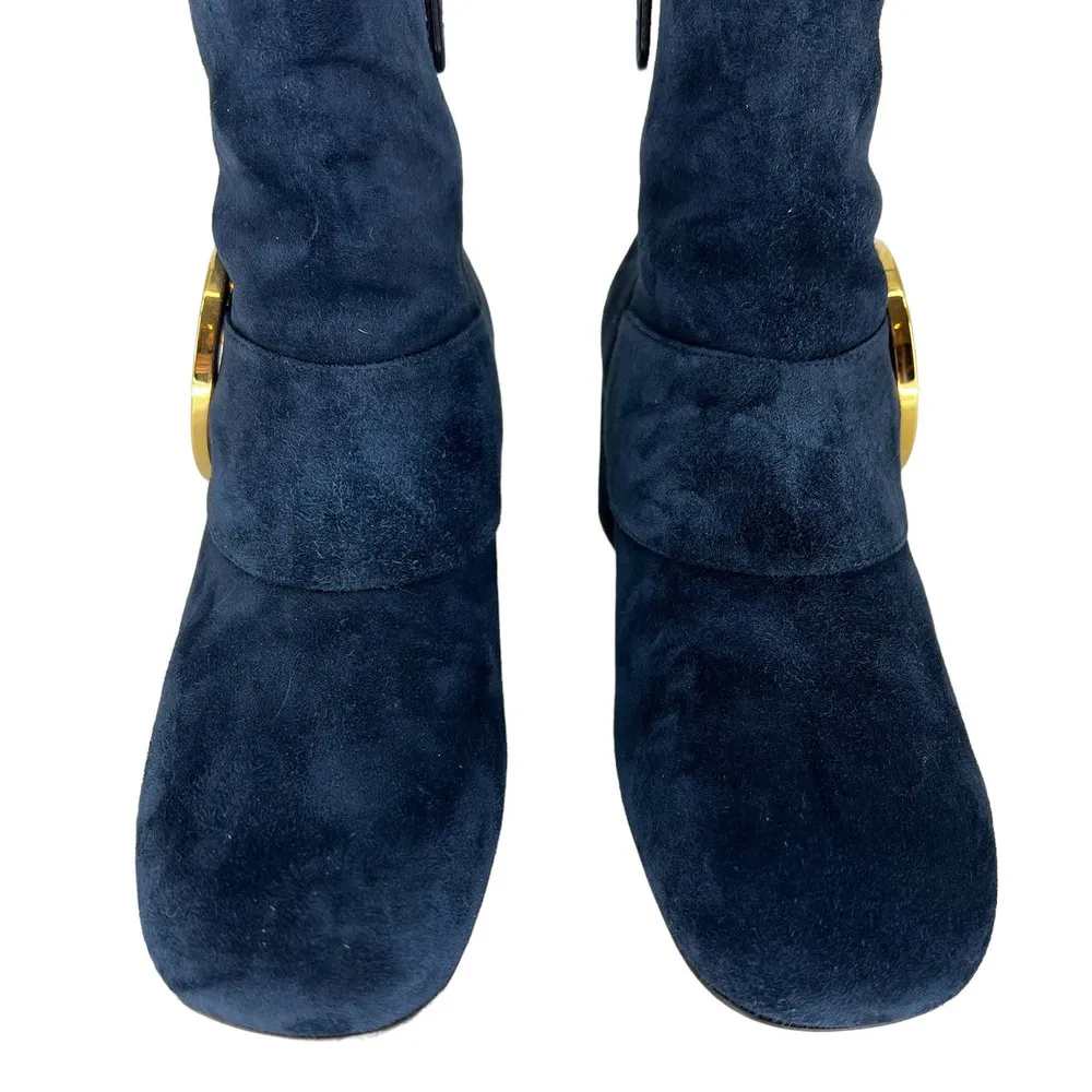 Gucci Blondie Block Heel Booties in Blue Suede - Image 9