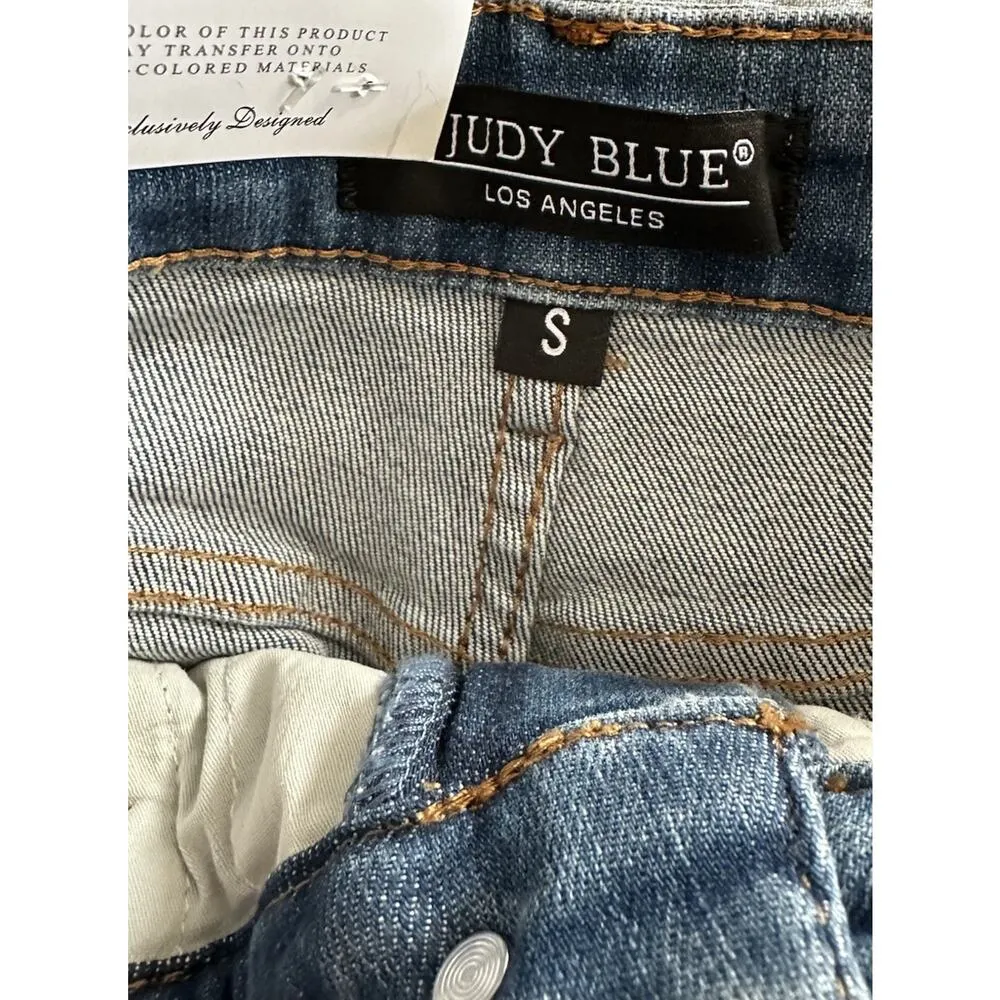 New Judy Blue Medium Blue Double Button Control Top Denim Jean Shorts Size Small - Image 5