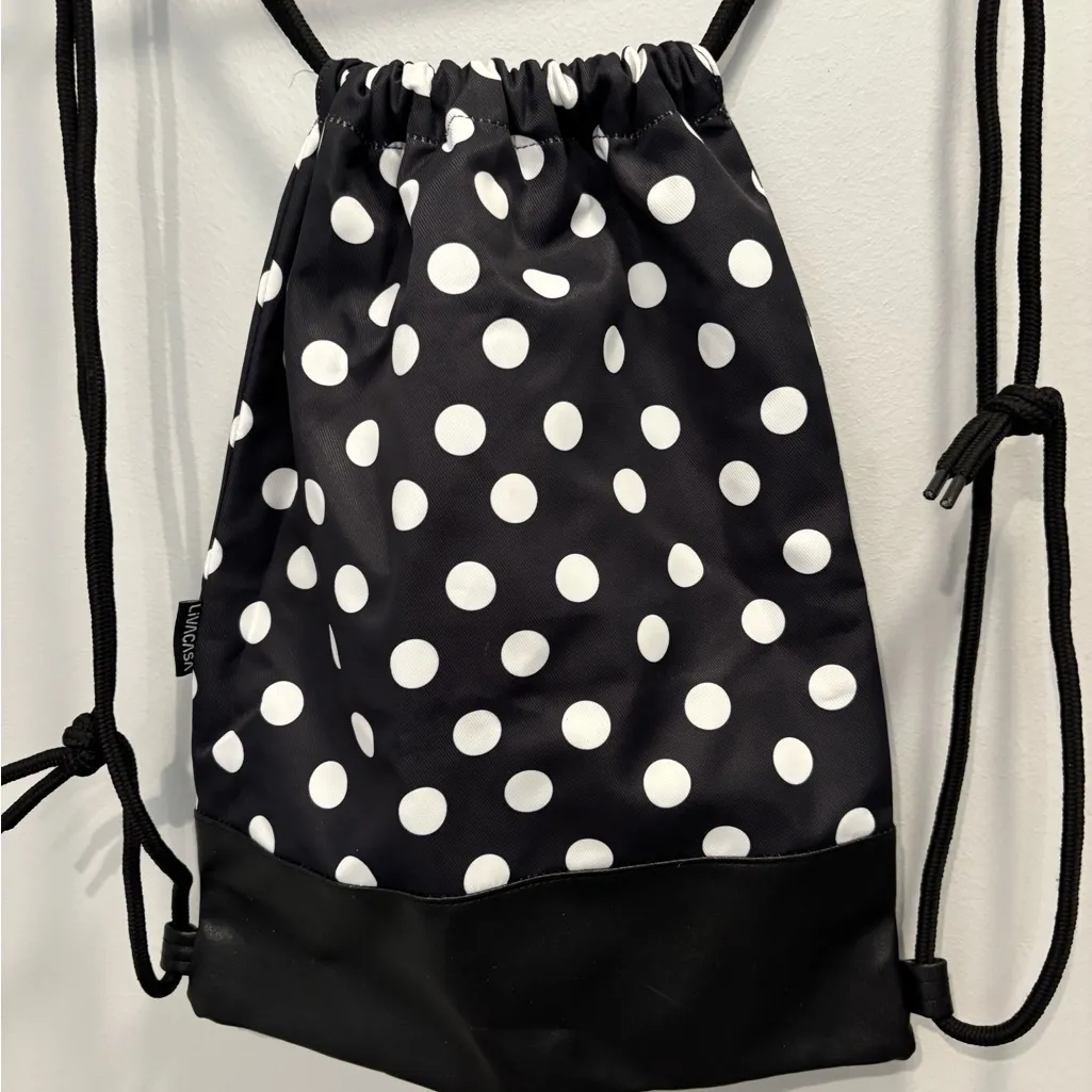NEW Stylish Polka Dot Drawstring Backpack Black - Image 3
