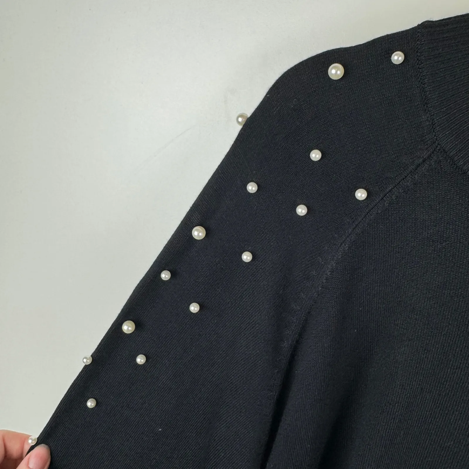 Umgee Black Pearl Embellished Sweater Medium Knit Pullover Holiday Party Comfy - Image 2