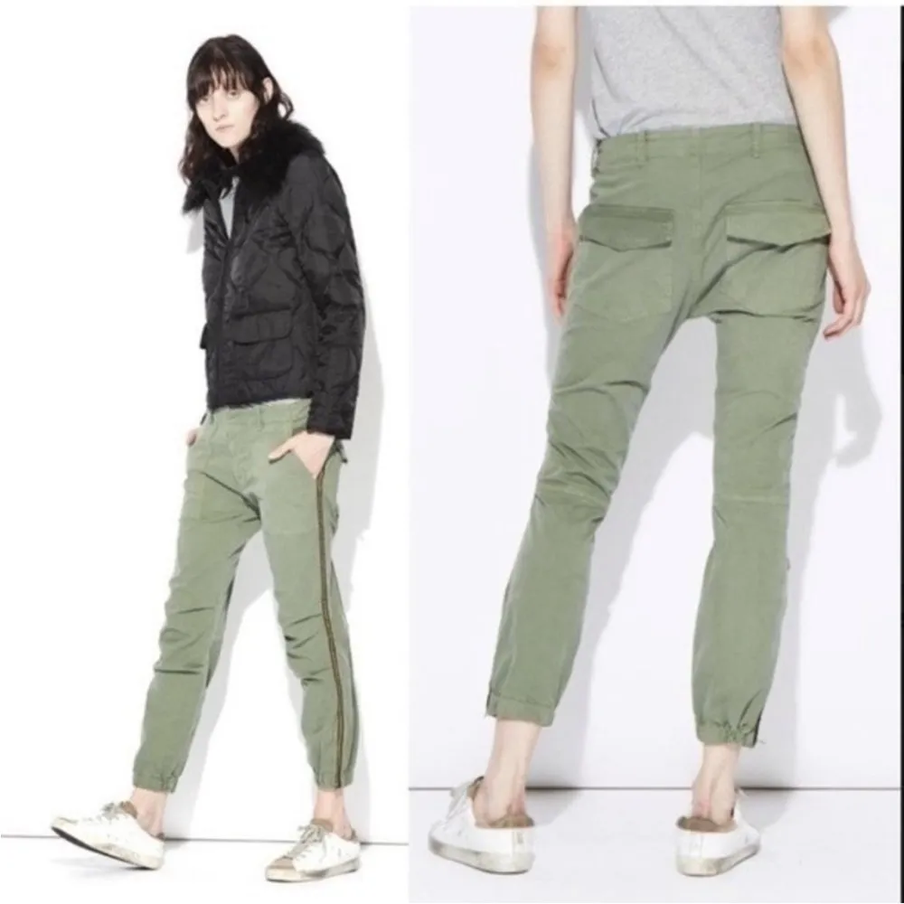 Nili Lotan Cropped French Military Pants Camo Green Grosgrain Tape Size 2 - Image 3