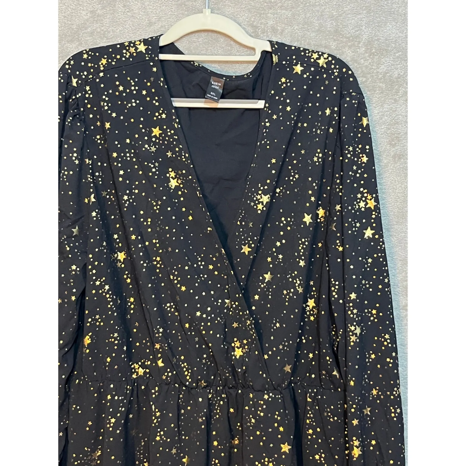 Shein Curve Faux Wrap Dress 5X Black Gold Stars Dressy Cocktail New Years - Image 3