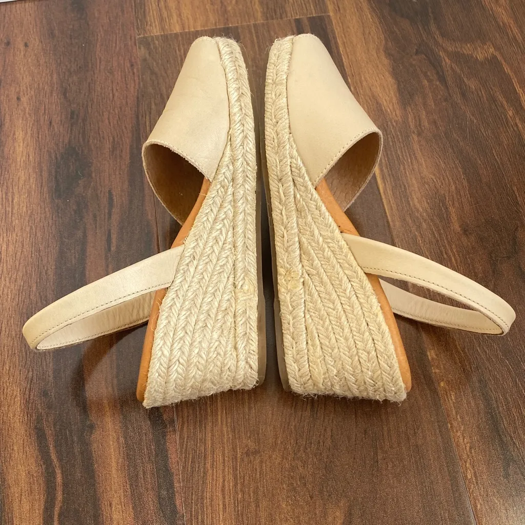 Spanish Sandal Company Latte Espadrille Wedge Jute Leather Sling Back Sz 37 Tan - Image 8