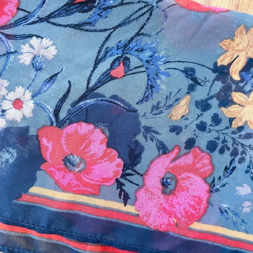 A New Day Floral Scarf Lightweight Square Neck Hair Bandana Blue Red Spring Work - Image 6