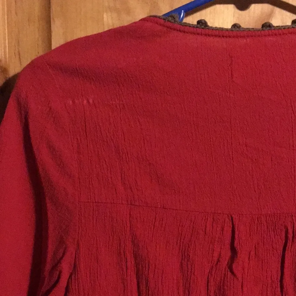 Anthro KOR Company Red Embroidered Multi-Color Yoke Style Boho Top EUC XS - Image 3