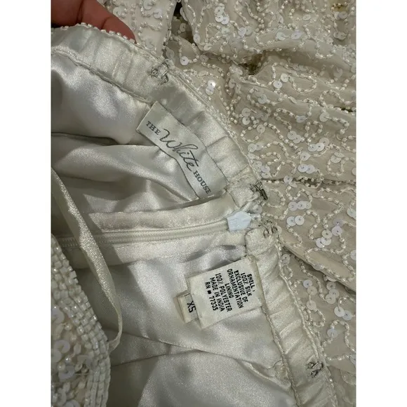 Vintage White Strapless Sequin Gown‎ – Size XS – Bridal / Formal / Prom - Image 3