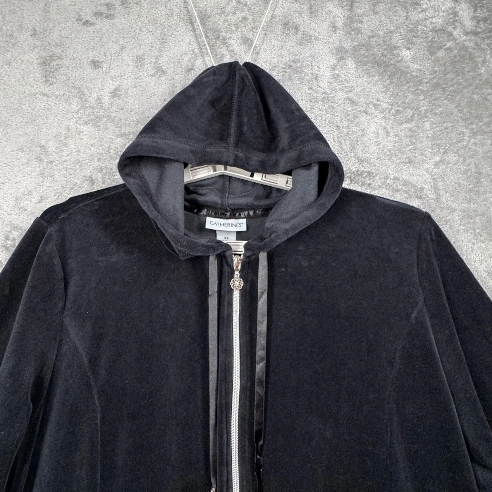 Catherines Hoodie Womens Black Velour Zip Up Sweatshirt Plus Size 2X Casual - Image 4