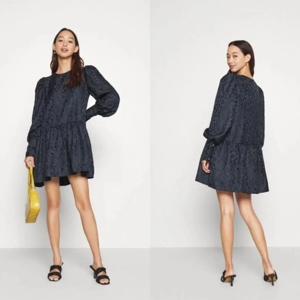 Never Fully Dressed Navy Leopard Jacquard Mini Dress 4 Blue - Image 2