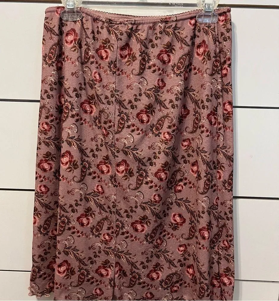 Y2K Pink Floral Midi Skirt Size L - Image 2
