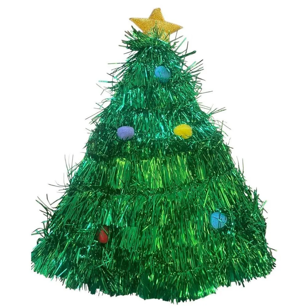 LAST ONE!!! Christmas Tree Novelty Party Hat Green Tinsel Star Topper Adult - Image 6