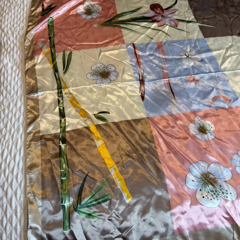 Square Scarf Head Scarf 35”x35” Bamboo Blossoms - Image 2