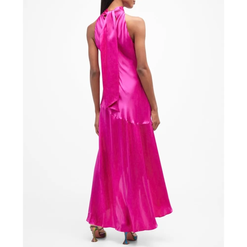 FRAME hot pink 100% silk tie-neck halter dress (magenta color) - Image 2