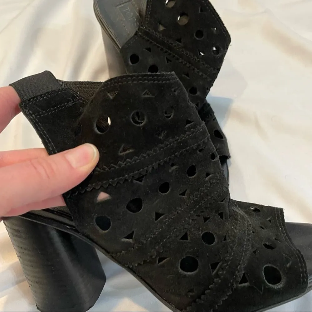 Topshop Black Leather Peep Toe Laser Cut Chunky Heel Ankle Boots Womens 37 Fall - Image 6