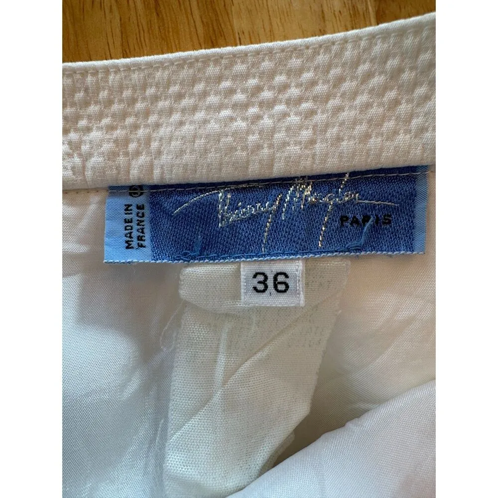1990S THIERRY MUGLER White Cotton Piqué Fitted Skirt US SIZE 4 - Image 6