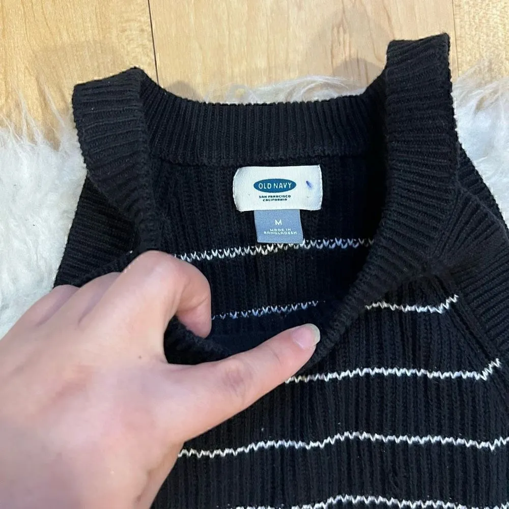 Old Navy High Neck Ribbed Knitted Black White Striped Sleeveless Sweater… - Image 5