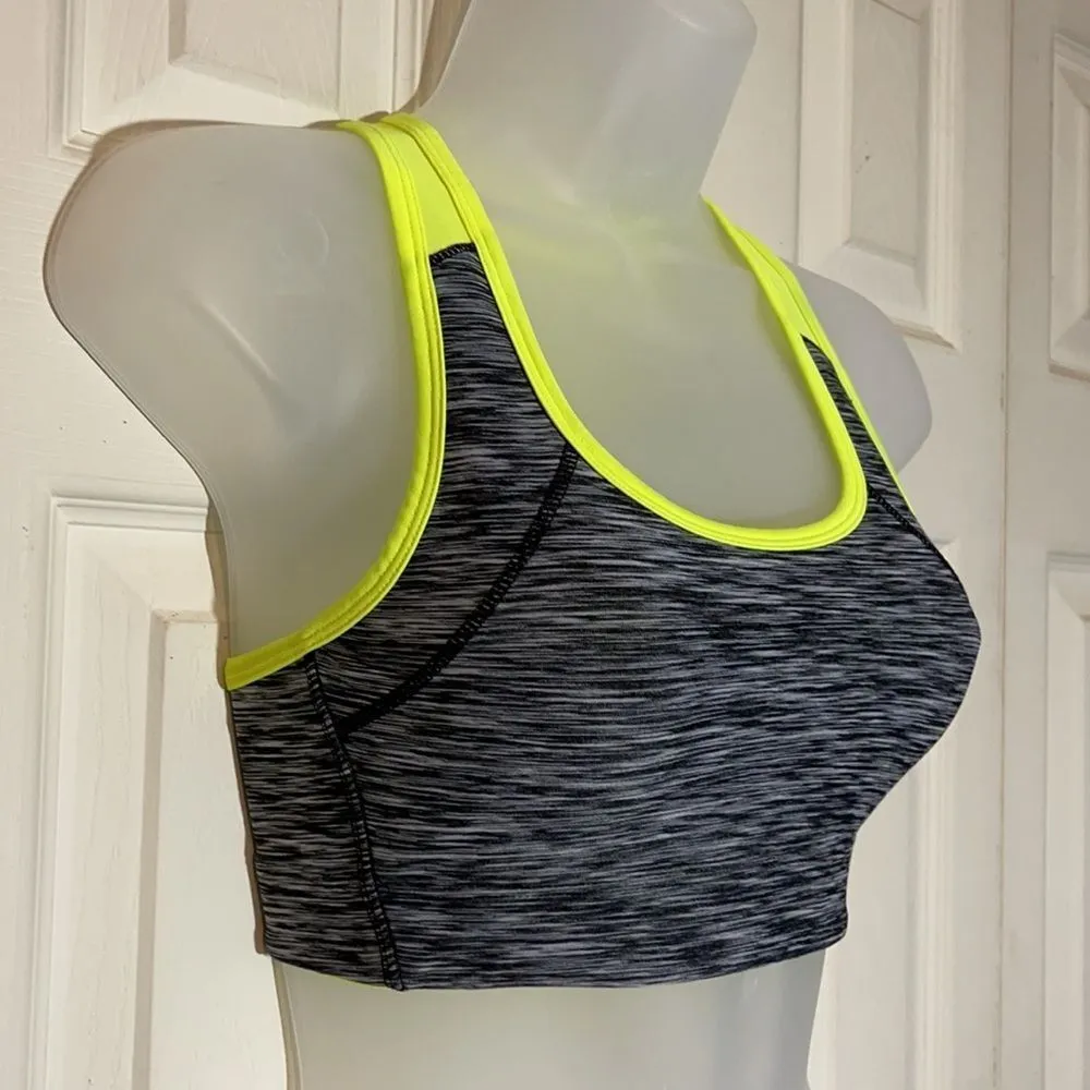 H&M Gray and Neon Yellow Racerback Sports Bra Small S - Image 2