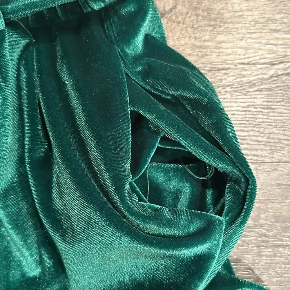 Jodifl Medium Emerald Green Velvet Belted Paper Bag Short - Image 6