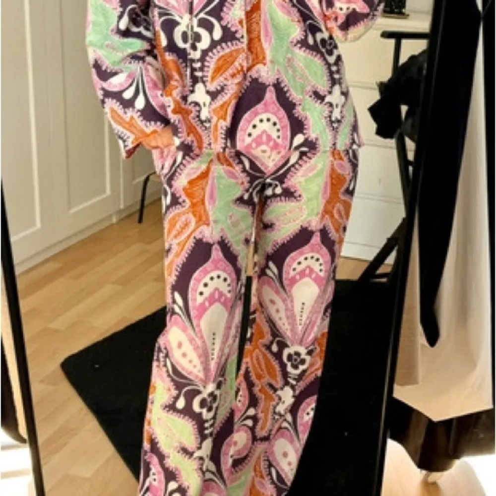 Zara Top and Pant Set XS Printed Linen Spain Groovy 70s 60s Boho Colorful Unique - Image 5