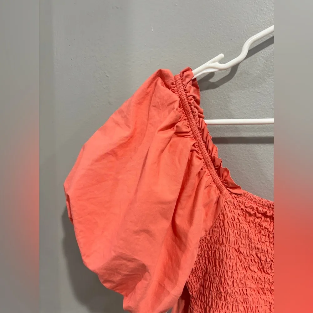 Altar’d State Puff Sleeve Sundress Sun dress Mini Dress Lined Large Cotton Coral - Image 9