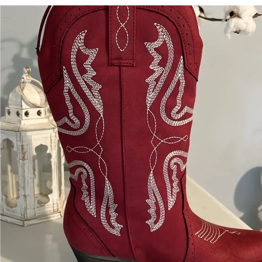 Red Cowgirl Boots Mid Calf Embroidered Western Cowboy Womens 6.5 New in Box - Image 3