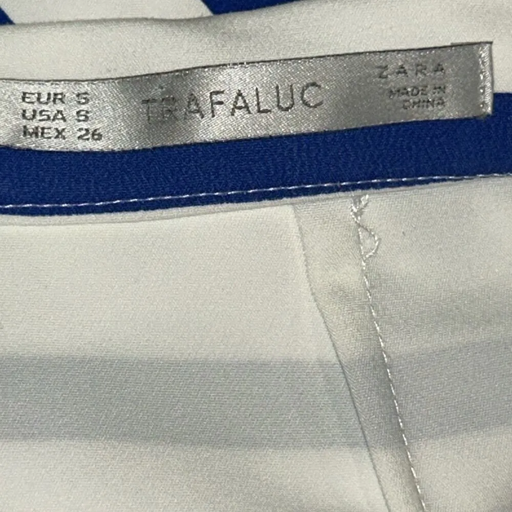 ZARA Woman’s  Trafaluc  Blue and White Striped Top  Size Medium - Image 5